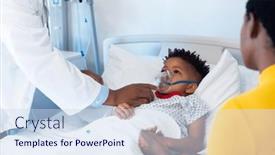  Presentation with medical ventilator - PPT layouts featuring african-american-male-doctor-giving background and a sky blue colored foreground