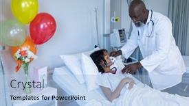  Presentation with ventilator - PPT theme with african-american-male-doctor-putting background and a light blue colored foreground