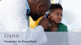  Presentation with medical ear - PPT layouts consisting of african-american-male-doctor-using background and a light blue colored foreground