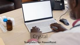  Presentation with hospital communication - Presentation theme featuring african-american-male-doctor-using background and a coral colored foreground