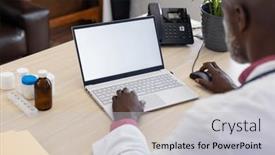  Presentation with healthcare communication - Slide deck consisting of african-american-male-doctor-using background and a light gray colored foreground