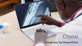  Presentation with hospital communication - Presentation theme enhanced with african-american-male-doctor-using background and a light gray colored foreground