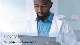  Presentation with hospital-communication - Theme enhanced with african-american-male-doctor-using background and a light blue colored foreground