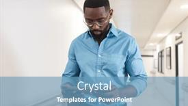  Presentation with hospital-communication - PPT theme enhanced with african-american-male-doctor-using background and a teal colored foreground