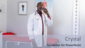 Presentation with healthcare communication - Presentation design consisting of african-american-male-doctor-wearing background and a light blue colored foreground