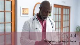  Presentation with healthcare communication - Slide deck enhanced with african-american-male-doctor-wearing background and a violet colored foreground