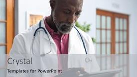  Presentation with hospital communication - Slide set featuring african-american-male-doctor-wearing background and a light gray colored foreground