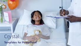  Presentation with hospital bedside - Cool new PPT layouts with african-american-male-doctor-writing backdrop and a sky blue colored foreground