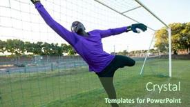  Presentation with soccer net - Slide set enhanced with african-american-male-goalkeeper background and a tawny brown colored foreground