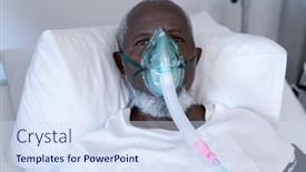  Presentation with ventilator - PPT theme featuring african-american-male-patient-lying background and a sky blue colored foreground