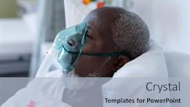  Presentation with ventilator - Colorful PPT layouts enhanced with african-american-male-patient-lying backdrop and a light blue colored foreground