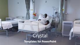  Presentation with ventilator - Beautiful PPT layouts featuring african-american-male-patient-lying backdrop and a gray colored foreground