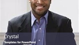  Presentation with vertical - Presentation enhanced with african american male sitting at desk with water smiling at the camera vertical background and a ocean colored foreground
