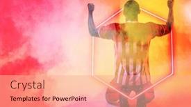  Presentation with hexagon - PPT theme enhanced with african-american-male-soccer-player background and a coral colored foreground