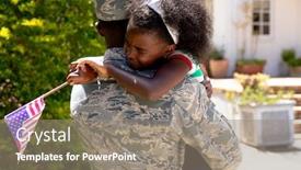  Presentation with usa flag - Audience pleasing presentation theme consisting of african-american-male-solider-wearing backdrop and a gray colored foreground