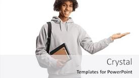  Presentation with student - PPT layouts with african-american-male-student-holding background and a white colored foreground