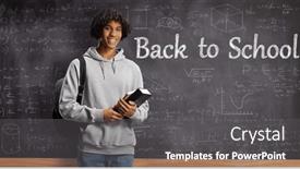  Presentation with back school - Presentation consisting of african-american-male-student-holding background and a dark gray colored foreground