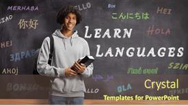  Presentation with learn - PPT theme featuring african-american-male-student-holding background and a violet colored foreground