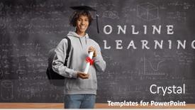  Presentation with diploma - Presentation theme featuring african-american-male-student-holding background and a dark gray colored foreground