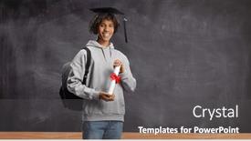 Presentation with diploma - Presentation theme featuring african-american-male-student-holding background and a dark gray colored foreground