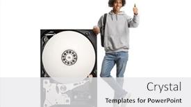  Presentation with hard disk - Presentation design having african-american-male-student-leaning background and a white colored foreground