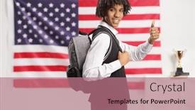  Presentation with shoulder - Presentation theme featuring african-american-male-student-looking background and a  colored foreground