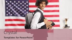  Presentation with shoulder - Presentation design enhanced with african-american-male-student-looking background and a  colored foreground