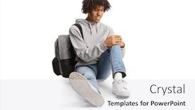  Presentation with knee - Slides enhanced with african-american-male-student-sitting background and a white colored foreground