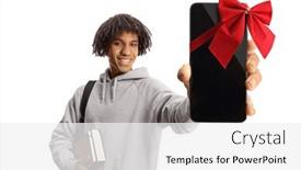  Presentation with red bow - Presentation design consisting of african-american-male-student background and a white colored foreground