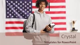  Presentation with graduation - Slide set having african-american-male-student background and a coral colored foreground