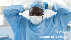  Presentation with theatre mask - PPT theme having african-american-male-surgeon background and a light blue colored foreground