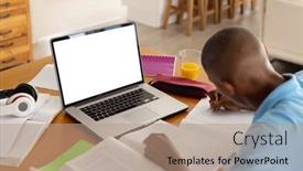  Presentation with teenager alone - Theme enhanced with african-american-male-teenager-learning background and a coral colored foreground