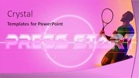  Presentation with kneeling - Presentation theme enhanced with african-american-male-tennis-player background and a lilac colored foreground