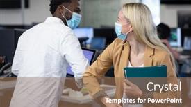  Presentation with face masks - Slide set with african-american-man-and-caucasian background and a coral colored foreground
