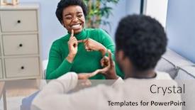  Presentation with language - Theme enhanced with african-american-man-and-woman background and a light gray colored foreground