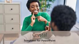  Presentation with language - Slide set featuring african-american-man-and-woman background and a coral colored foreground