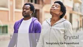  Presentation with breathing - Slide deck enhanced with african-american-man-and-woman and a light gray colored foreground