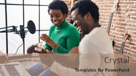 Presentation with tambourine - Slides enhanced with african-american-man-and-woman background and a coral colored foreground
