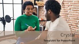  Presentation with american music - PPT theme enhanced with african-american-man-and-woman background and a coral colored foreground