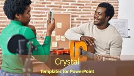  Presentation with music spanish - Presentation theme featuring african-american-man-and-woman background and a red colored foreground