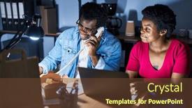  Presentation with office workers - PPT theme consisting of african-american-man-and-woman background and a tawny brown colored foreground