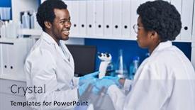  Presentation with speaking - PPT layouts featuring african-american-man-and-woman background and a light blue colored foreground