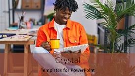  Presentation with art - Presentation theme enhanced with african-american-man-artist-drinking background and a red colored foreground