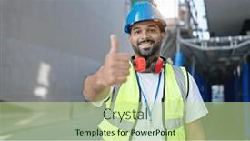  Presentation with builder - Presentation theme consisting of african-american-man-builder-smiling background and a soft green colored foreground