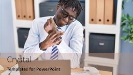  Presentation with african american business - Slide set enhanced with african-american-man-business-worker background and a coral colored foreground