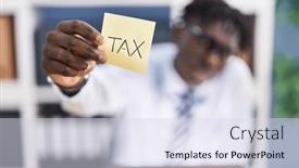  Presentation with tax - PPT theme with african-american-man-business-worker background and a sky blue colored foreground