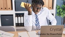  Presentation with african american business - Slide deck featuring african-american-man-business-worker and a  colored foreground