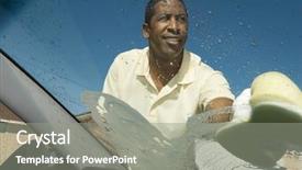  Presentation with car cleaning - Presentation theme enhanced with african american man cleaning windshield background and a  colored foreground