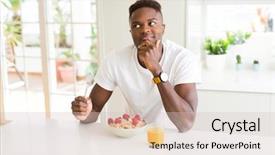  Presentation with generational african american culture - Colorful theme enhanced with african american man eating healthy backdrop and a soft green colored foreground