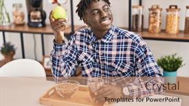  Presentation with healthy breakfast - Presentation with african-american-man-having-healthy background and a coral colored foreground